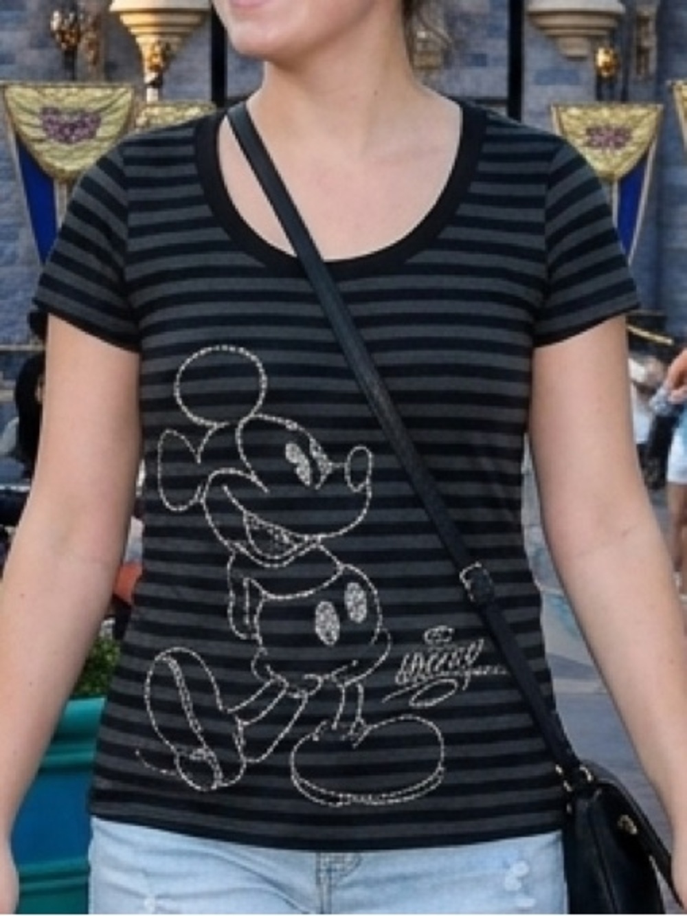 Disney Y2K Mickey Mouse Sketch Graphic Striped Organic Cotton Tee S Streetwear